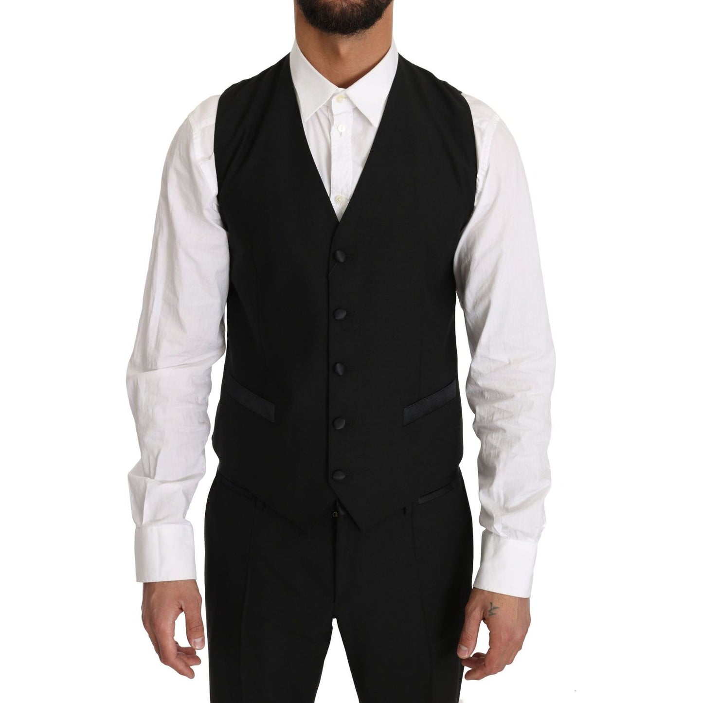 Dolce & Gabbana Black Wool Dress Waistcoat Gillet Vest