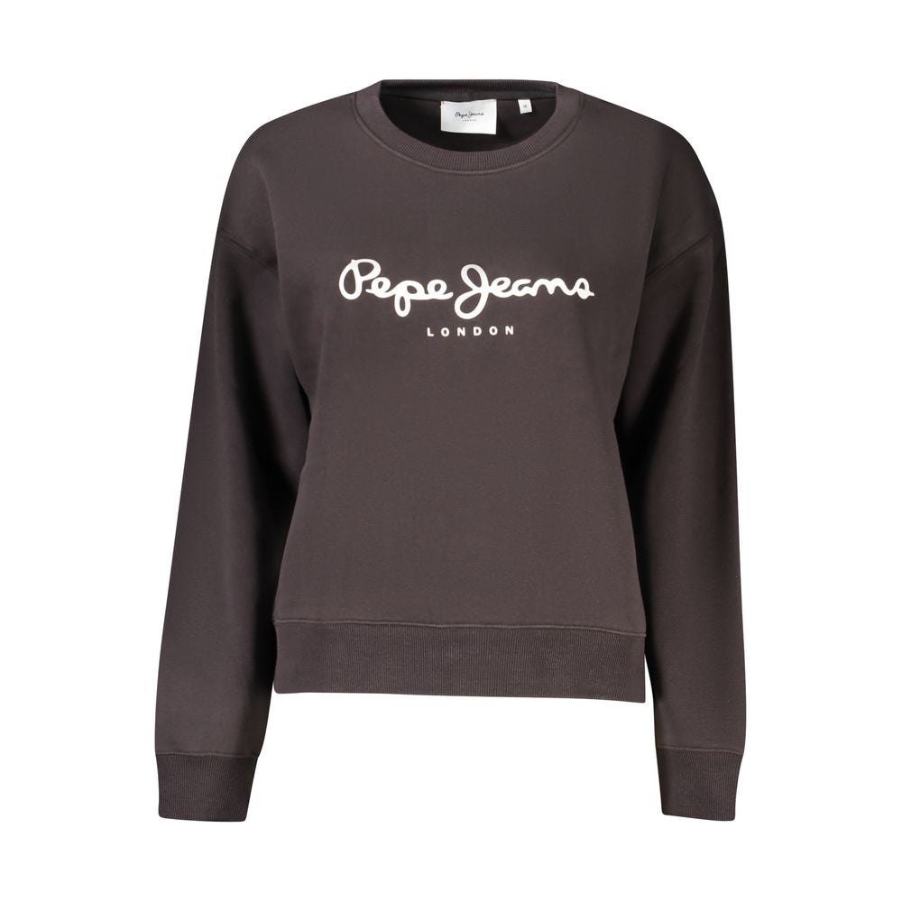 Pepe Jeans Black Cotton Women Sweater featuring bold logo, eco-friendly organic cotton fabric, and stylish crew neck design.