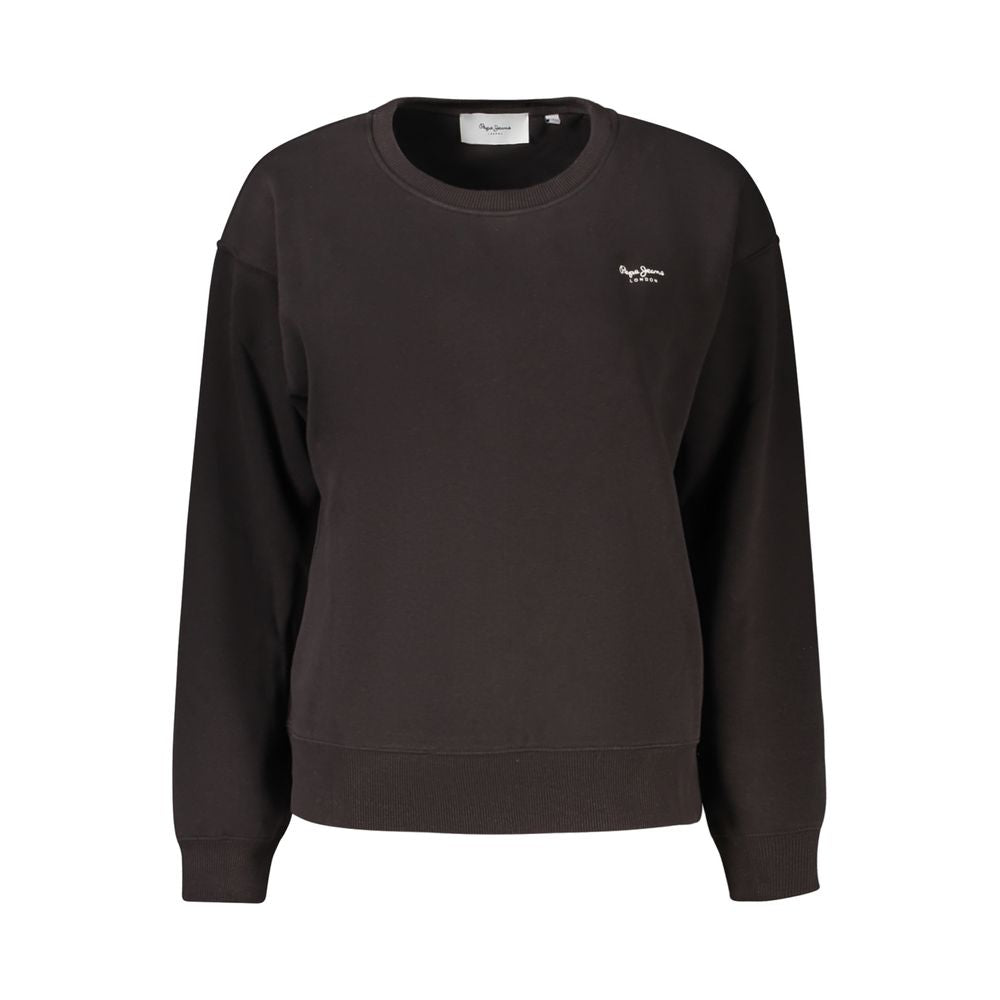 Pepe Jeans Black Cotton Women Sweater with logo, long sleeves, and chic streetwear style design.