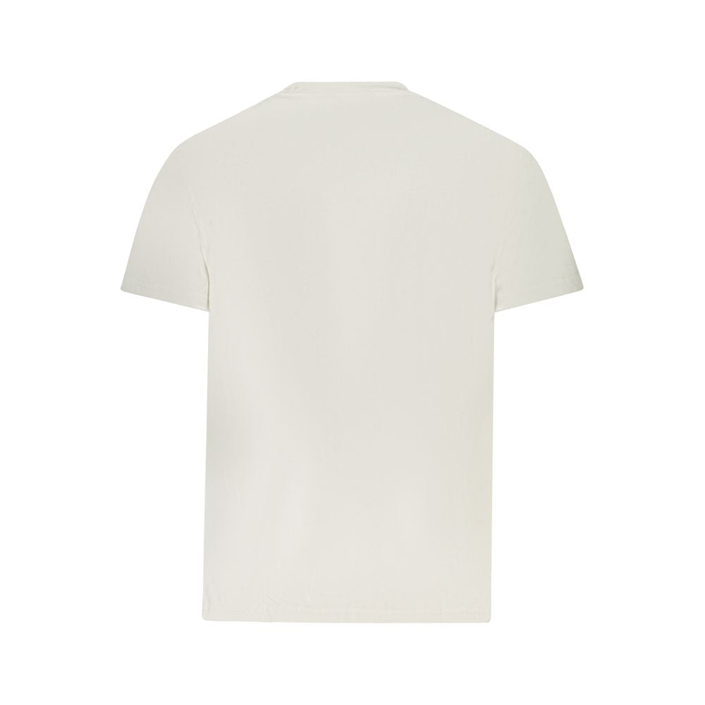 Back view of Tommy Hilfiger White Cotton Men T-Shirt showcasing simple aesthetic and sustainable fabric.