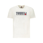 Tommy Hilfiger White Cotton Men T-Shirt with logo and bold print, eco-friendly regenerative cotton, stylish crew neck tee