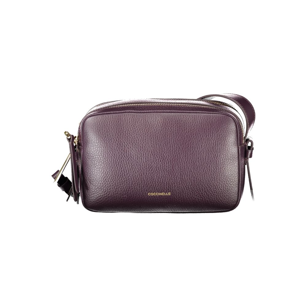 Coccinelle Purple Leather Women Handbag with adjustable strap and dual compartments for stylish comfort and Italian elegance.