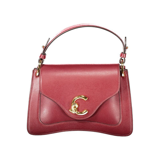 Coccinelle Purple Leather Women Handbag with gold logo, Italian craftsmanship, removable handle, and adjustable strap for versatile wear.