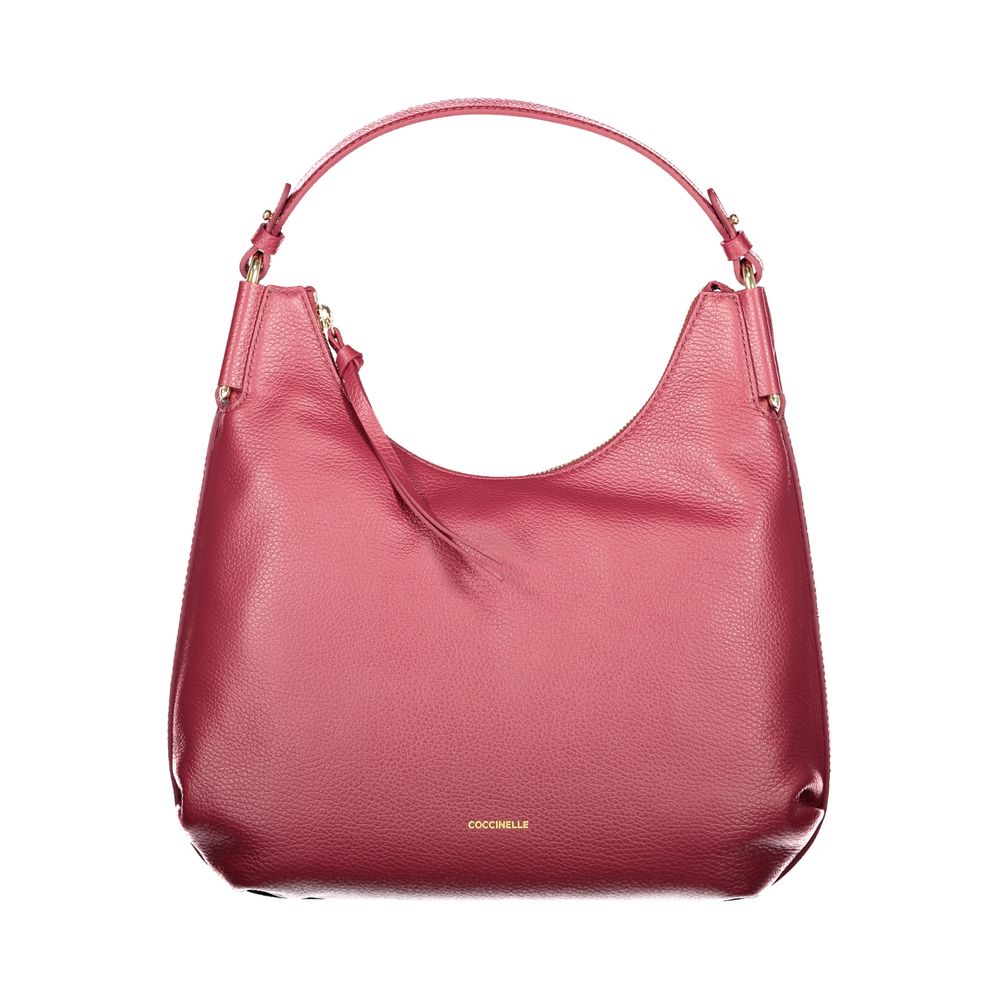 Coccinelle Purple Leather Women Handbag featuring a chic design with removable handle and adjustable strap, ideal for fashion-forward individuals.