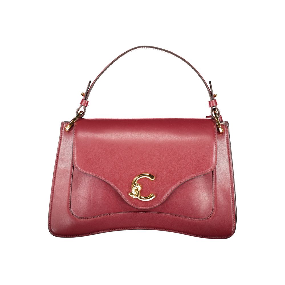 Coccinelle Purple Leather Women Handbag with gold logo, removable handle, and adjustable strap