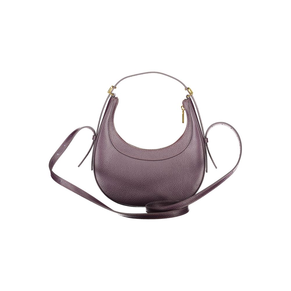 Coccinelle Purple Leather Women Handbag with adjustable strap and zip closure, featuring iconic logo, perfect for chic and versatile styling.