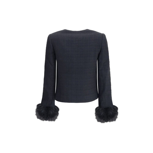 Self-Portrait Fur cuffed Jacket SE-AW25088JBBLACK-10