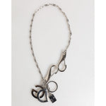 Dolce & Gabbana Silver DG Logo Key Holder Keychain Bag Charm Keyring with lobster clasps and black DG logo charms in silver-tone metal.