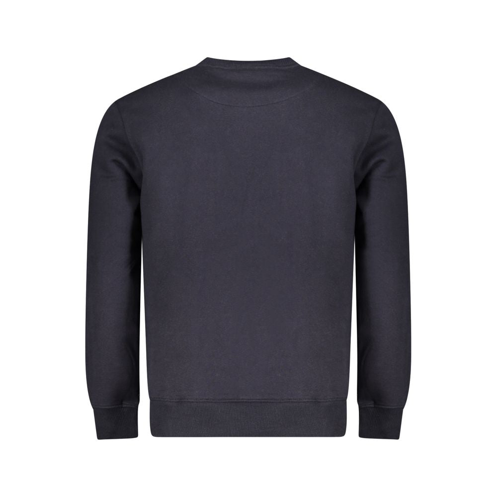 Back view of Pepe Jeans Blue Cotton Men Sweater in long sleeve, sustainable cotton blend, showcasing style and durability.