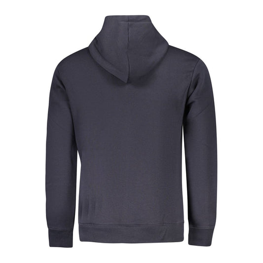 Back view of Pepe Jeans Blue Cotton Men Sweater showcasing hoodie and casual style with sustainable cotton blend