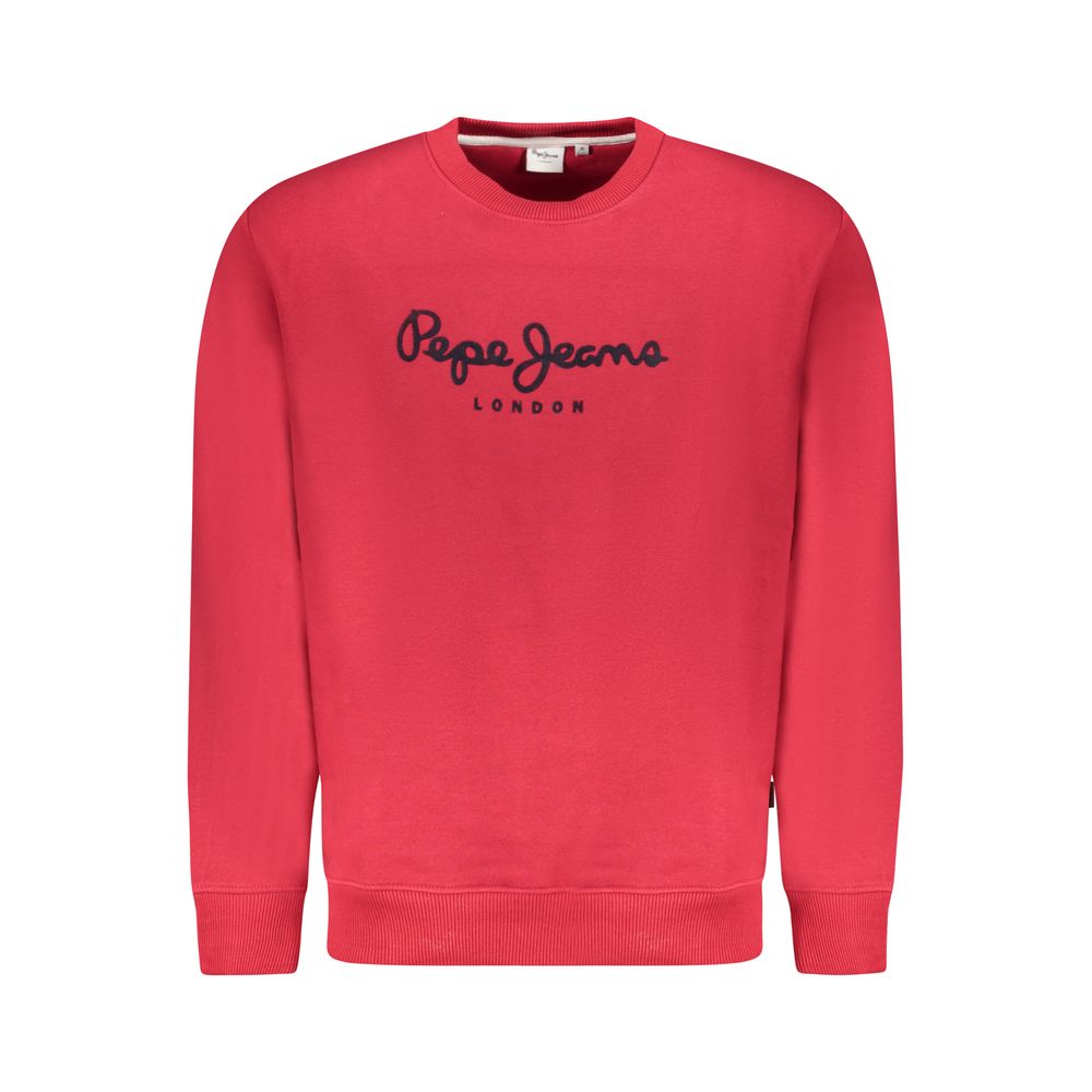 Pepe Jeans Red Cotton Men Sweater with logo, sustainable fabric, long-sleeved, fashion-forward style.