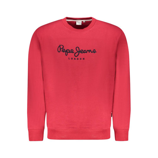 Pepe Jeans Red Cotton Men Sweater with logo, sustainable fabric, long-sleeved, fashion-forward style.