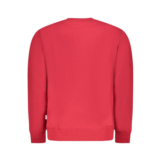 Pepe Jeans Red Cotton Men Sweater showcasing the back view of the sustainable cotton blend, featuring a vibrant red hue and classic design.