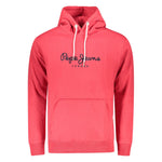 Pepe Jeans Red Cotton Men Sweater with logo, long sleeves, and central pocket, sustainable cotton, stylish red hoodie for casual wear.