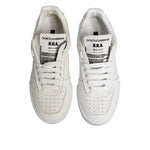 Dolce & Gabbana White Miami Leather Low Top Sneakers Shoes, white calfskin with rubber sole and lace-up closure, made in Italy.