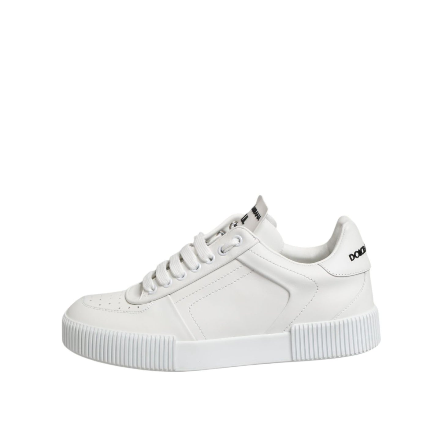 Dolce & Gabbana White Miami Leather Low Top Sneakers Shoes, minimalist white leather design with logo details.