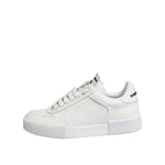 Dolce & Gabbana White Miami Leather Low Top Sneakers Shoes, minimalist white leather design with logo details.