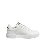 Dolce & Gabbana White Miami Leather Low Top Sneakers Shoes, smooth white leather, minimalistic design, rubber sole, lace-up closure, logo details