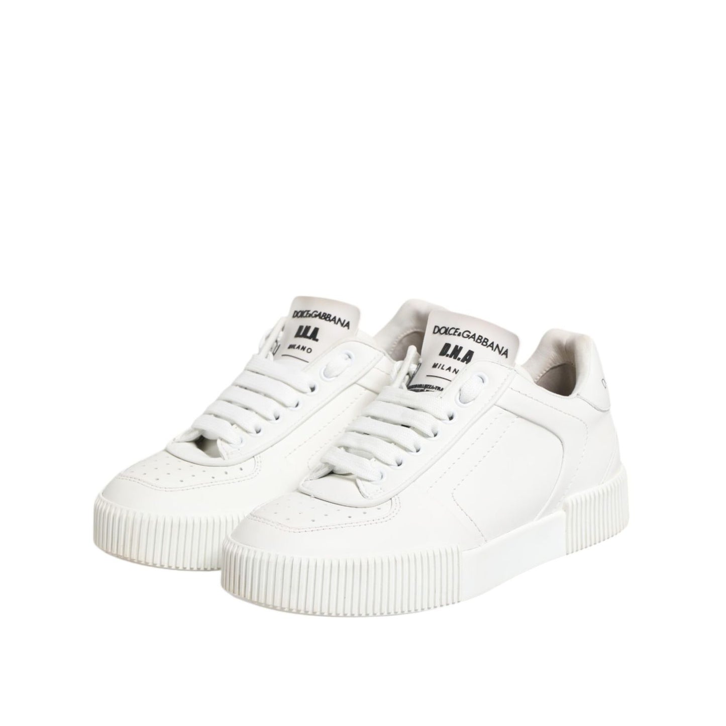 Dolce & Gabbana White Miami Leather Low Top Sneakers Shoes with minimalist design and durable rubber sole for everyday comfort and style.