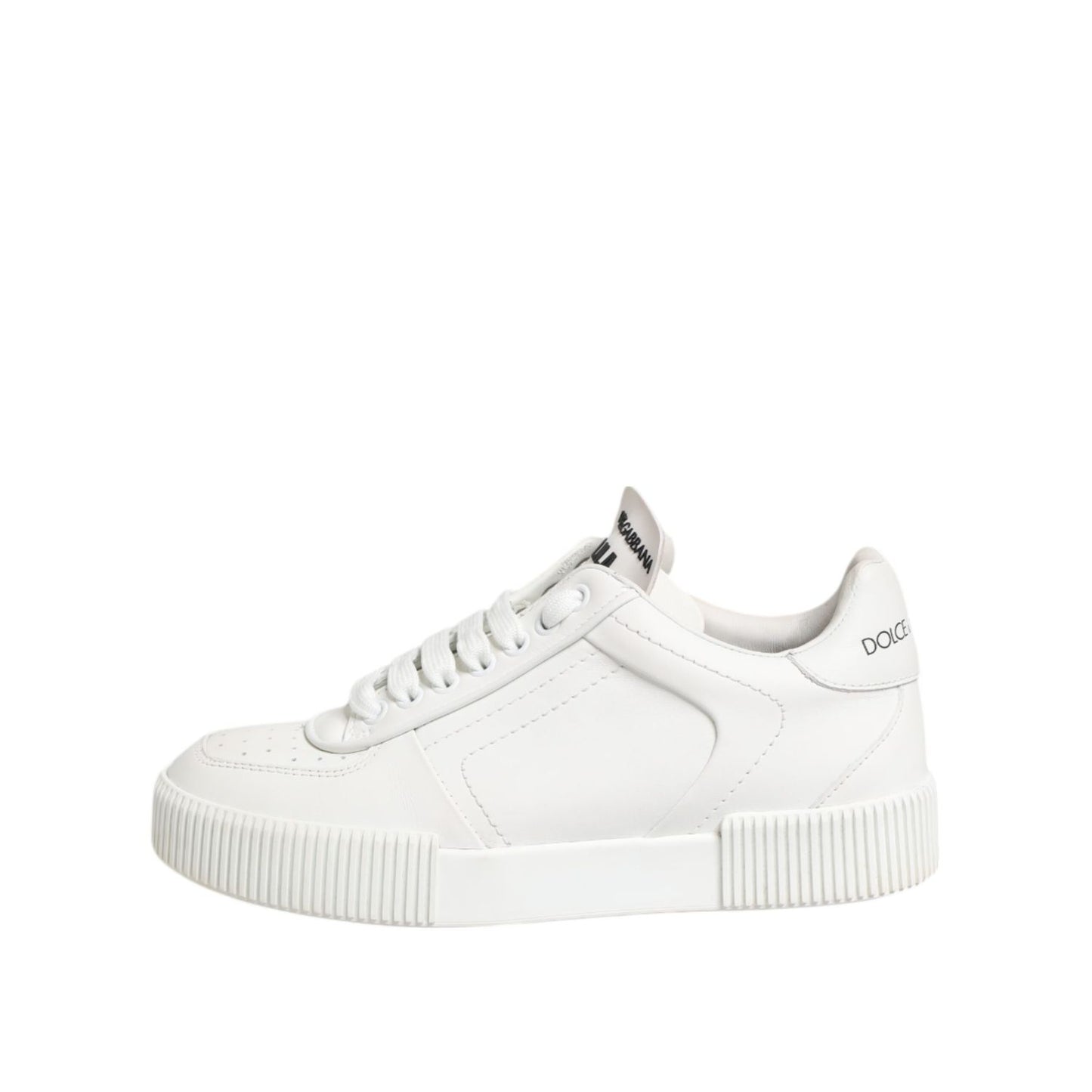 Dolce & Gabbana White Miami Leather Low Top Sneakers Shoes, featuring minimalist design and refined craftsmanship for stylish comfort.