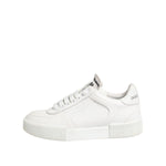 Dolce & Gabbana White Miami Leather Low Top Sneakers Shoes, featuring minimalist design and refined craftsmanship for stylish comfort.