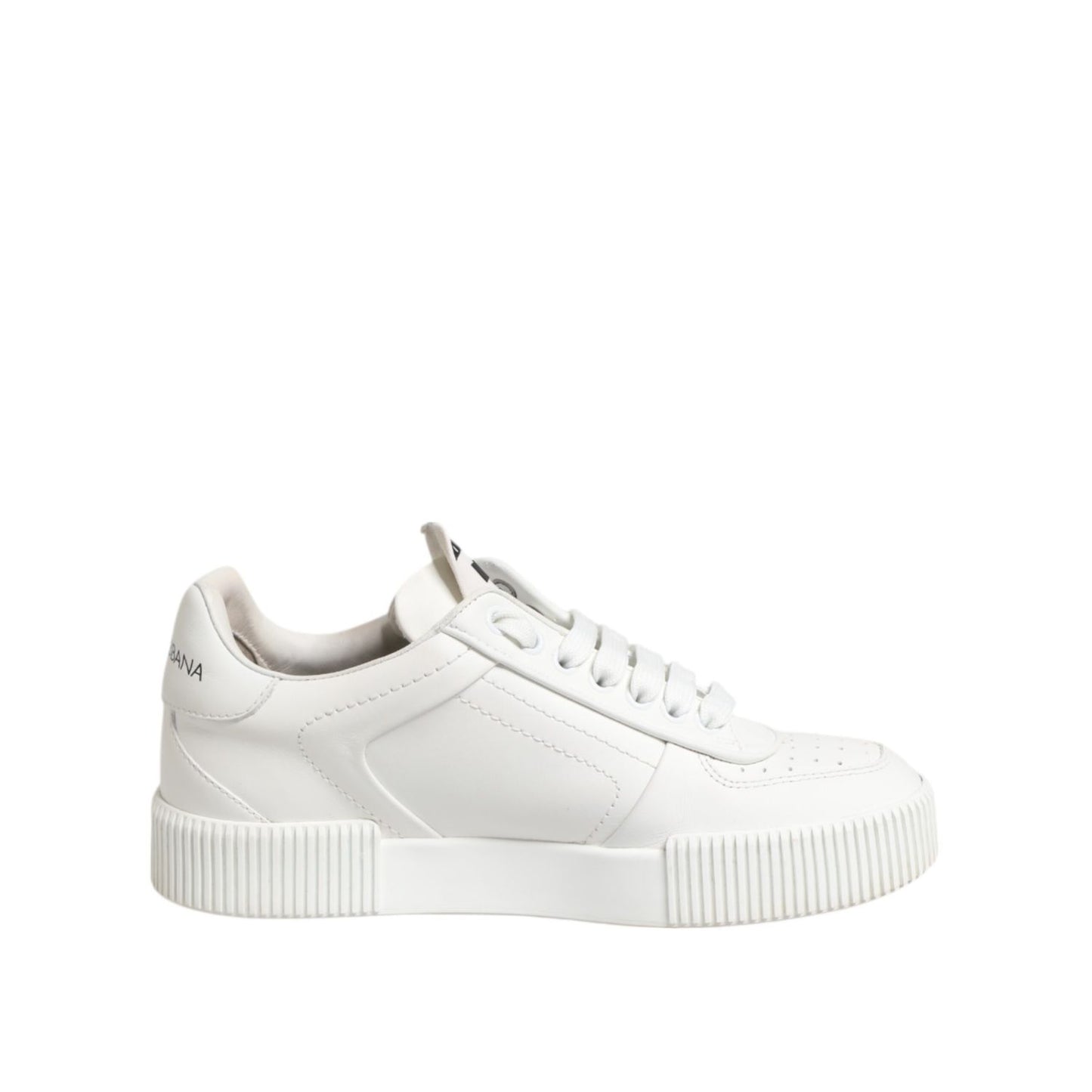 Dolce & Gabbana White Miami Leather Low Top Sneakers Shoes showing side view, crafted from smooth white leather with subtle branding.