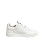 Dolce & Gabbana White Miami Leather Low Top Sneakers Shoes showing side view, crafted from smooth white leather with subtle branding.