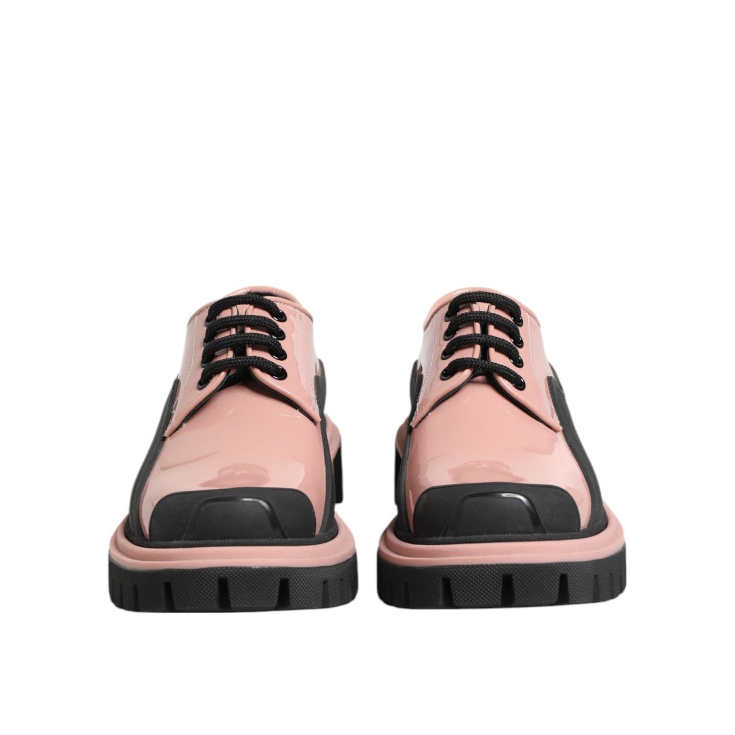 Dolce & Gabbana Light Powder Pink Black Leather Lace-Up Shoes