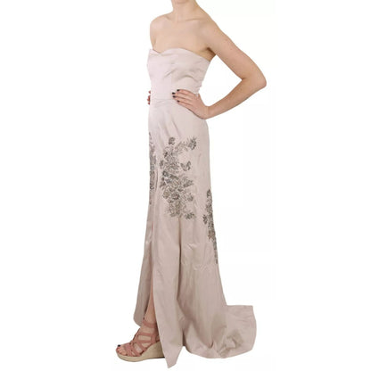 Dolce & Gabbana Beige Sequined Flower Flare Ball Gown Dress