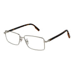 Ermenegildo Zegna Silver Men Glasses Frame, metal full-rim rectangle style with demo lenses and branded case.