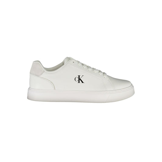 Calvin Klein White Leather Men Sneaker with logo detail, stylish and comfortable, perfect for trendsetters.