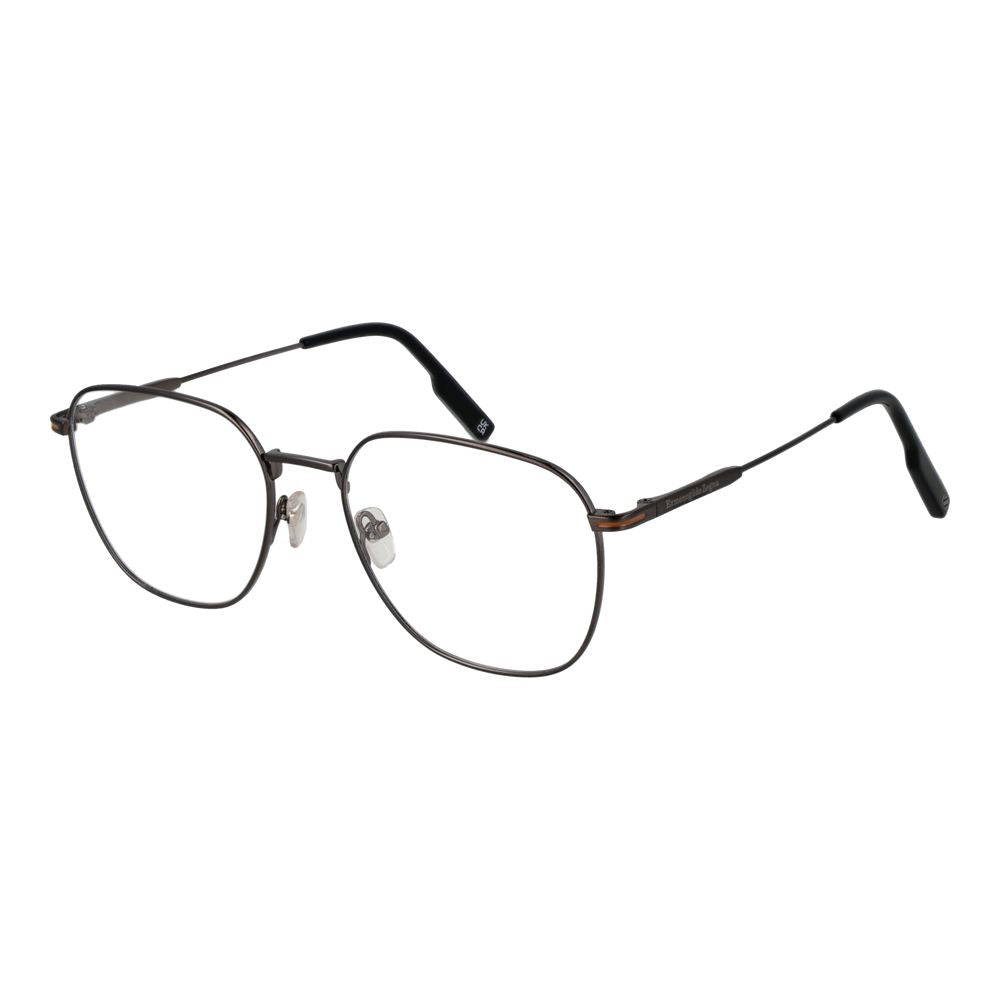 Ermenegildo Zegna Gray Men Glasses Frame with gunmetal full-rim titanium frame and demo lenses, geometric design.
