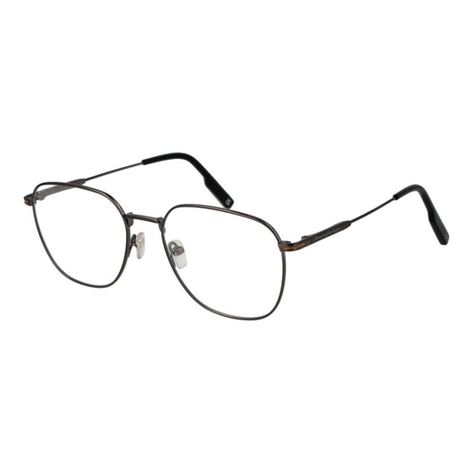 Ermenegildo Zegna Gray Men Glasses Frame with gunmetal full-rim titanium frame and demo lenses, geometric design.