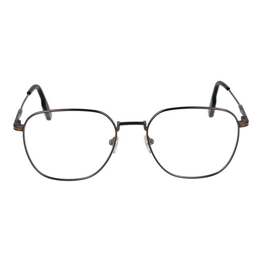 Ermenegildo Zegna Gray Men Glasses Frame in gunmetal titanium, full-rim geometric eyewear with demo lenses, size 54-18-145.