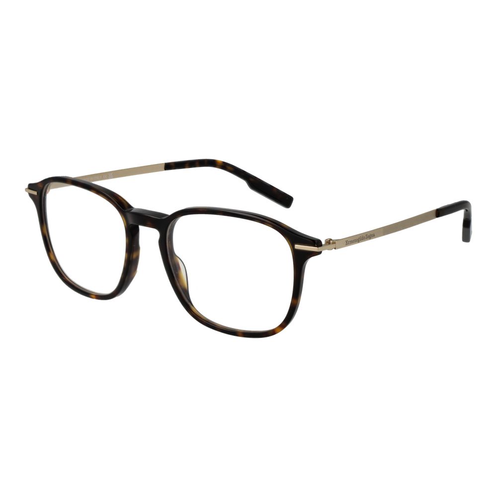 Ermenegildo Zegna Brown Men Glasses Frame in acetate, full-rim, size 52-18-145, with branded case, square style.