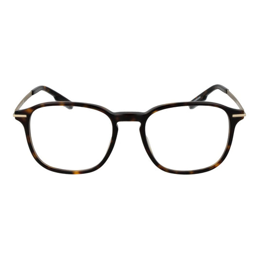 Ermenegildo Zegna Brown Men Glasses Frame in acetate with square full-rim design, 52-18-145 size, demo lenses, includes branded case.