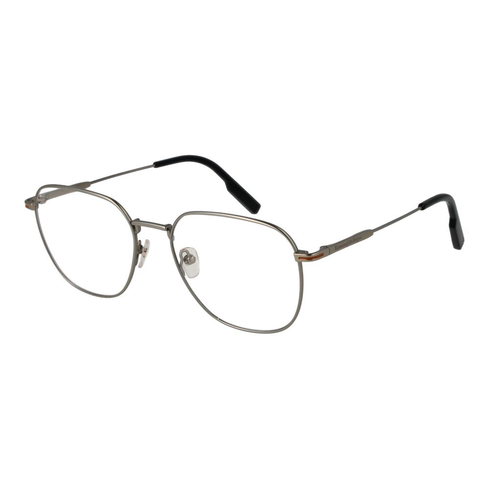 Ermenegildo Zegna Silver Men Glasses Frame, full-rim geometric design, titanium silver frame with demo lenses, size 54-18-145.