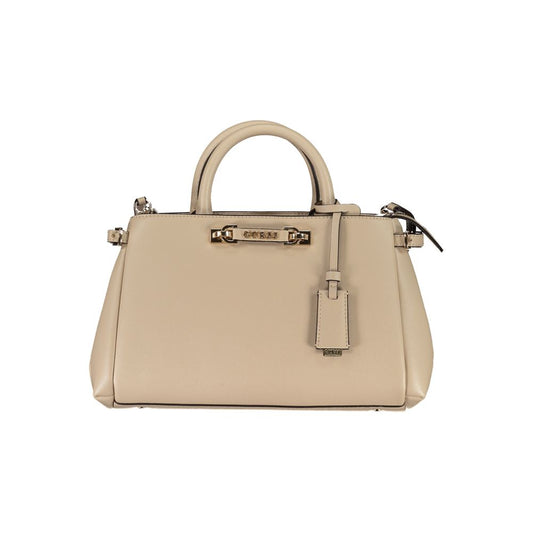 Guess Jeans Beige Polyethylene Women Handbag with two handles and detachable strap