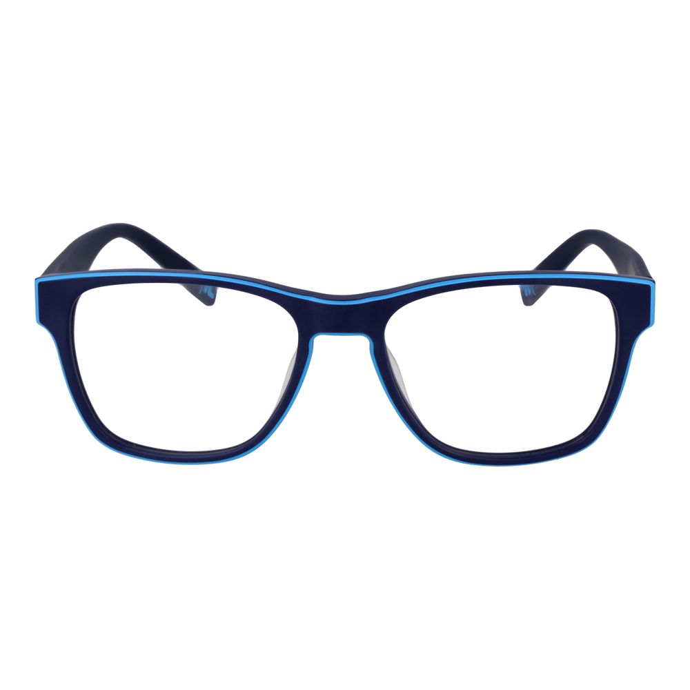 Fila Blue Men Glasses Frame in cellulose acetate with full-rim square design, demo lenses, blue color, size 54-18-140, UVA & UVB protection.