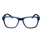 Fila Blue Men Glasses Frame in cellulose acetate with full-rim square design, demo lenses, blue color, size 54-18-140, UVA & UVB protection.