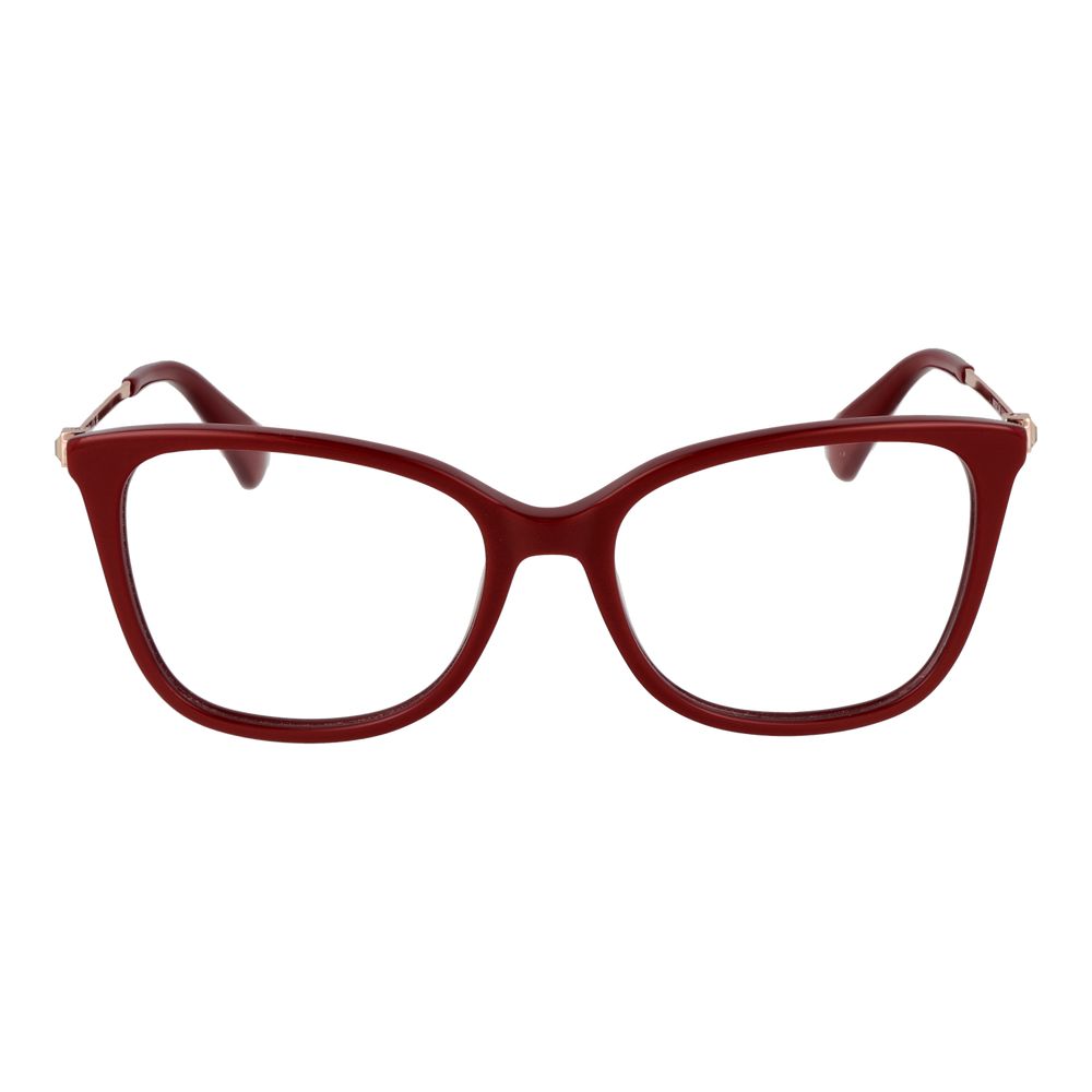 Max Mara Red Women Glasses Frame in acetate, full-rim cat eye style with demo lenses, size 54-17-140, includes branded case.