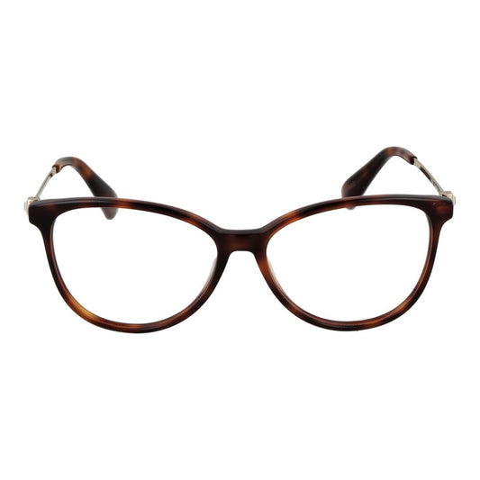 Max Mara Brown Women Glasses Frame, full-rim panto style with metal and plastic construction, includes branded case.