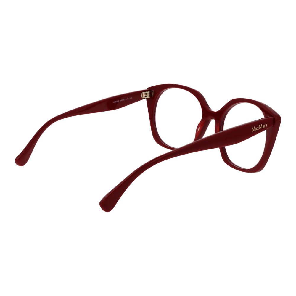 "Max Mara Red Women Glasses Frame, full-rim round style with plastic frame, 140mm temples, ideal for fashion-forward women."