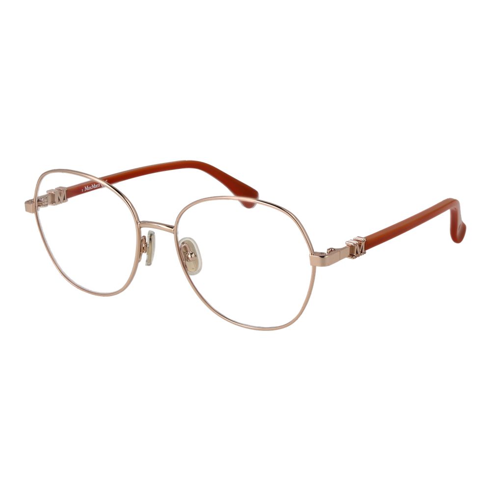 Max Mara Gold Women Glasses Frame, round metal full-rim, demo lenses, 54-17-140 size, perfect eyewear fashion for women.