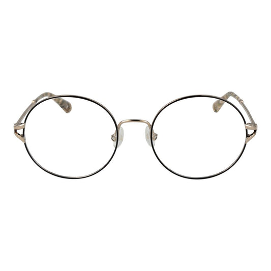 Christian Lacroix Beige Women Glasses Frame in full-rim metal, round style, demo plastic lenses, size 51-18-135.