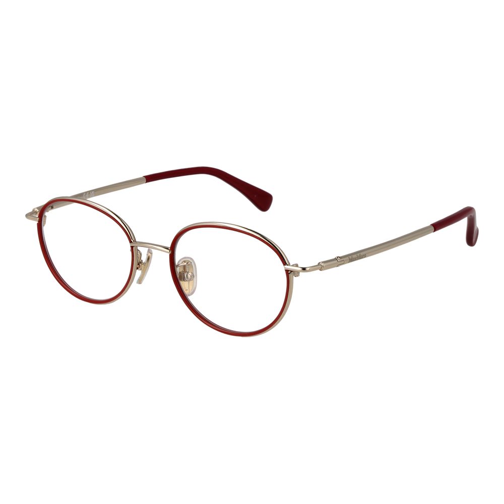 Max Mara Red Women Glasses Frame, round full-rim metal, demo lenses, 48-18-140 size, red color, includes branded case.