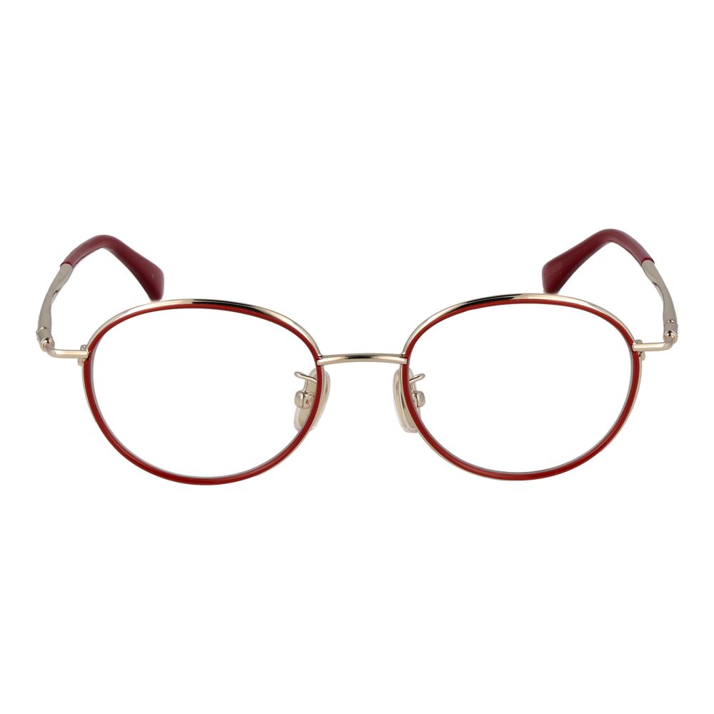Max Mara Red Women Glasses Frame with full-rim round metal design and demo lenses, featuring a 48-18-140 size and red frame color.