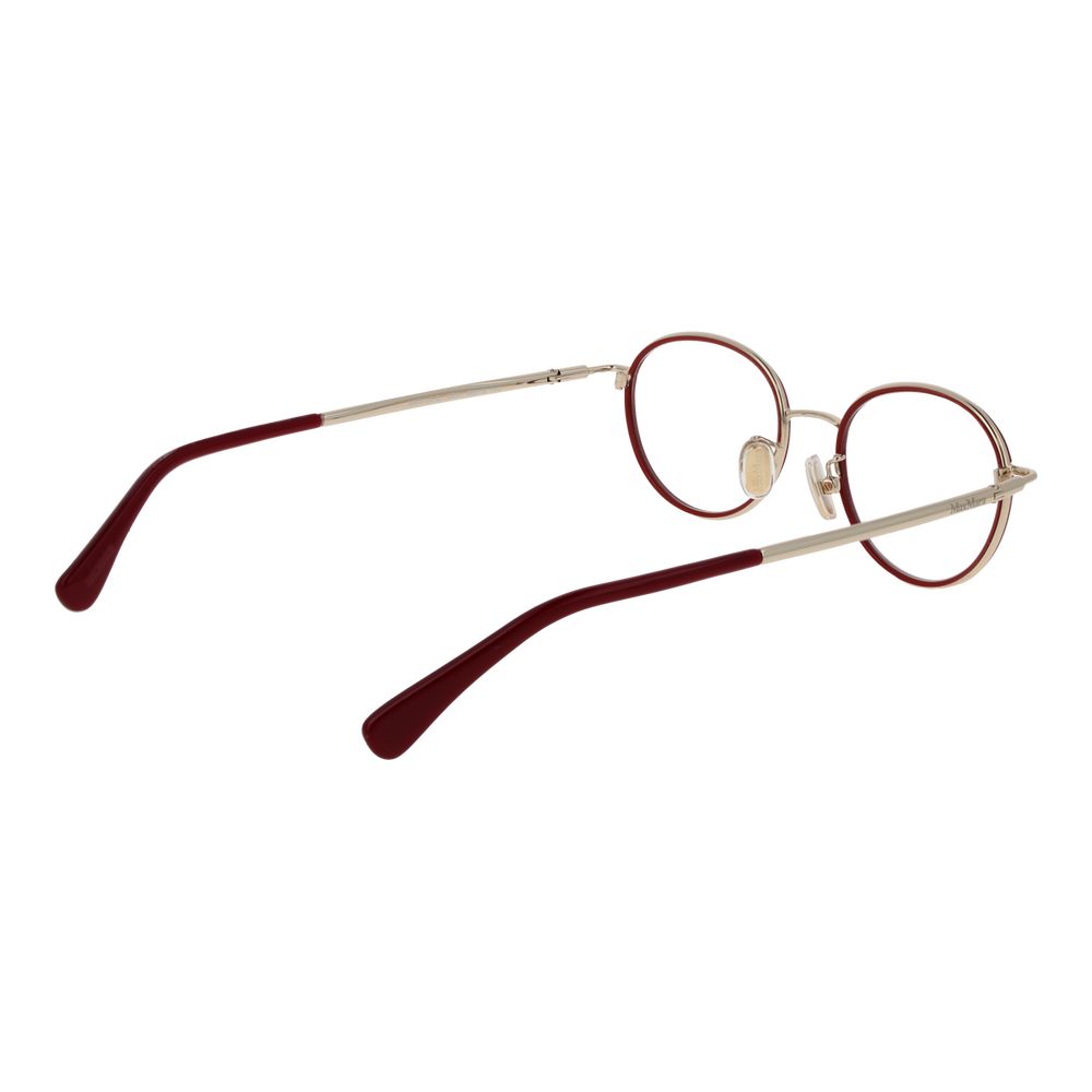 Max Mara Red Women Glasses Frame, metal full-rim design, size 48-18-140, round style with demo lenses, red frame and silver temples.