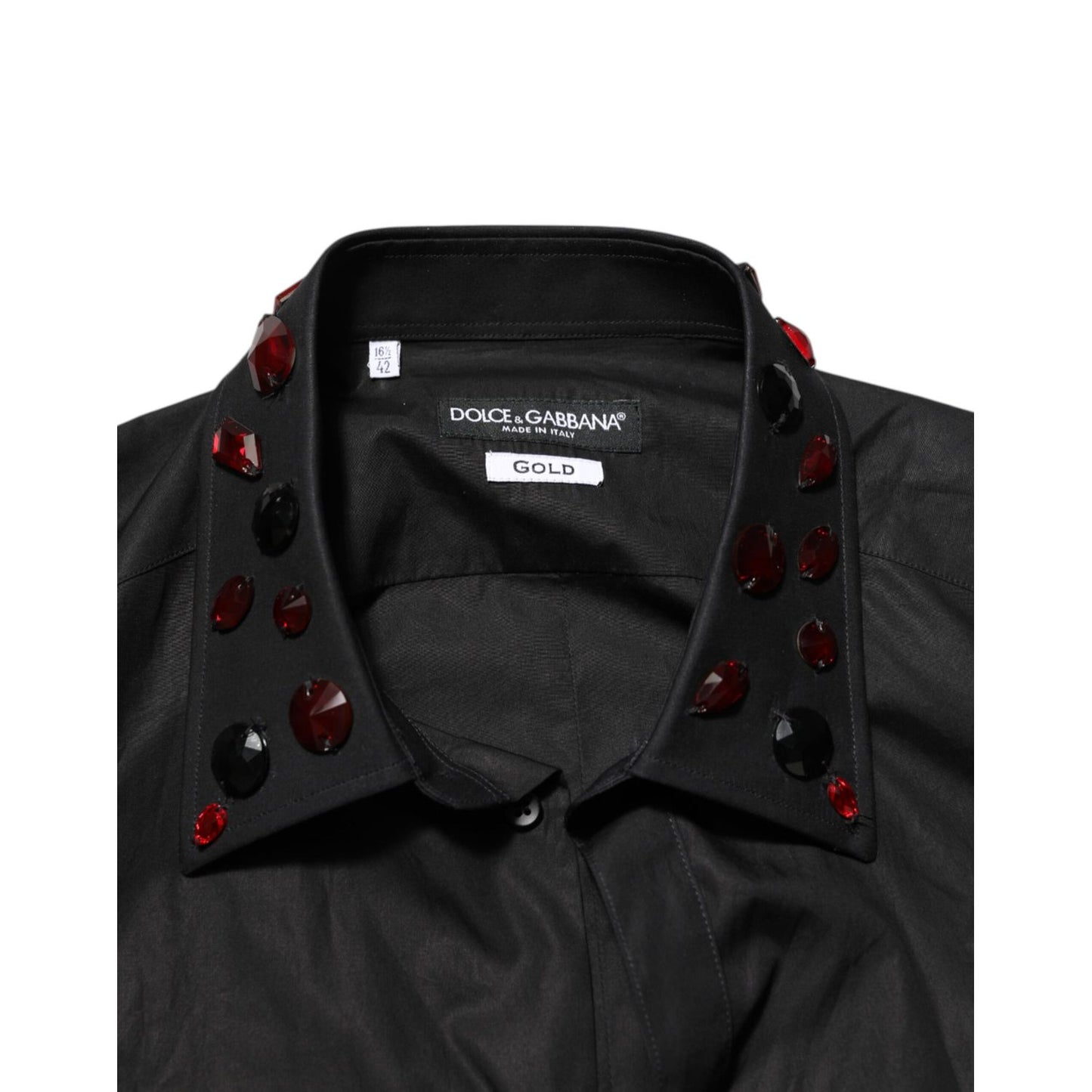 Dolce & Gabbana Black Cotton Embellished Collar Men’s Shirt