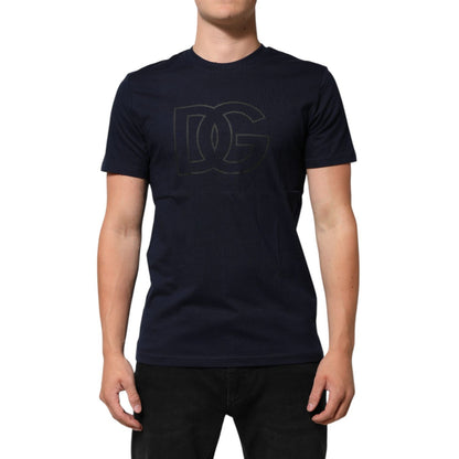 Dolce & Gabbana Dark Blue Cotton DG Logo Print Men’s Top T-shirt